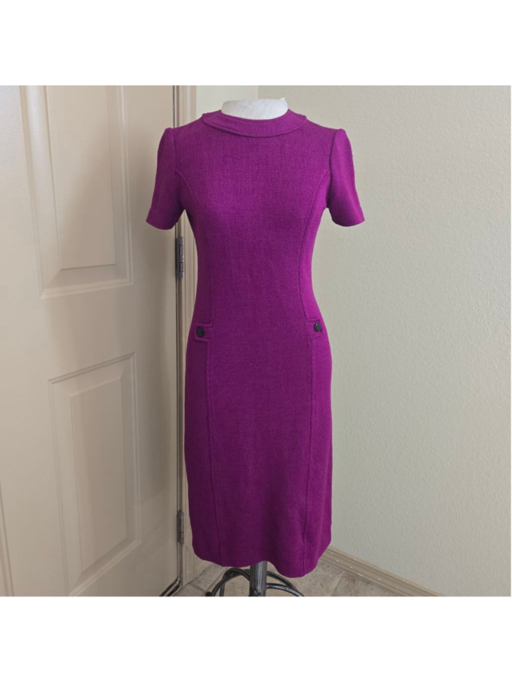 ST. JOHN Collection Ana Bouclé Knit Fuchsia Purple Dress Santana Knit sz 2